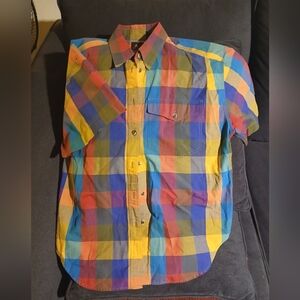 VTG Lizsport Button Up Short Sleeve Mutlicolor Plaid Shirt Sz M (090225A)